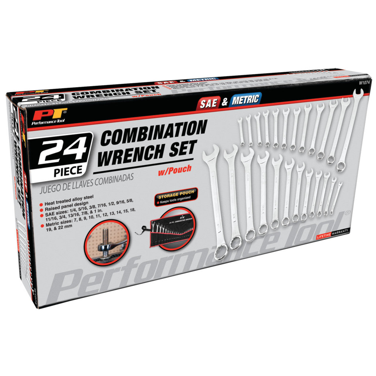 Performance Tool W1074 SAE and Metric Combo Wrench Set 24 pc