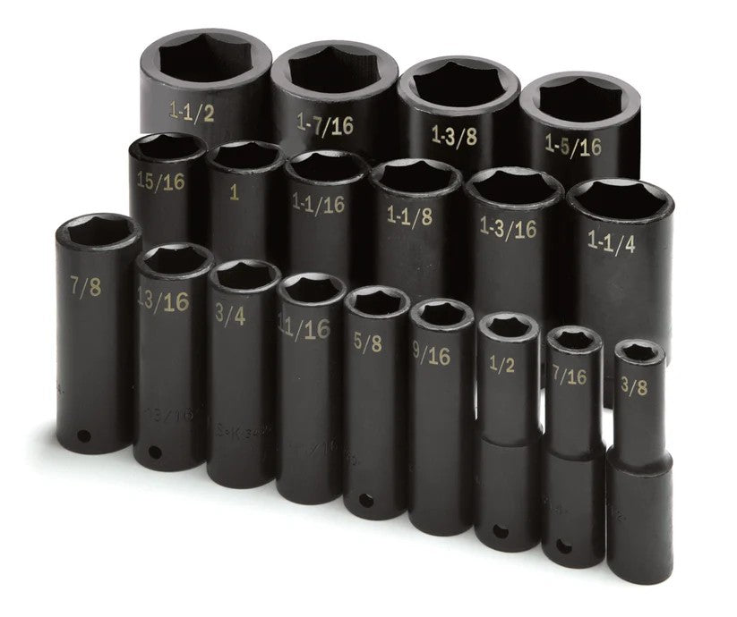 SK TOOLS 4049 19 Pc. 1/2" Drive 6 Point Fractional Deep Impact Socket Set