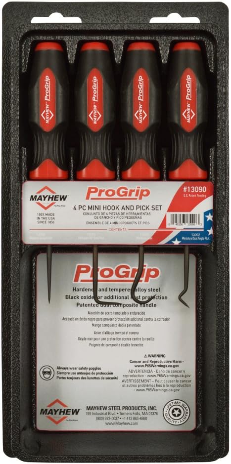 Mayhew Tools 13090 ProGrip 4-Piece Miniature Pick Set, Black Oxide