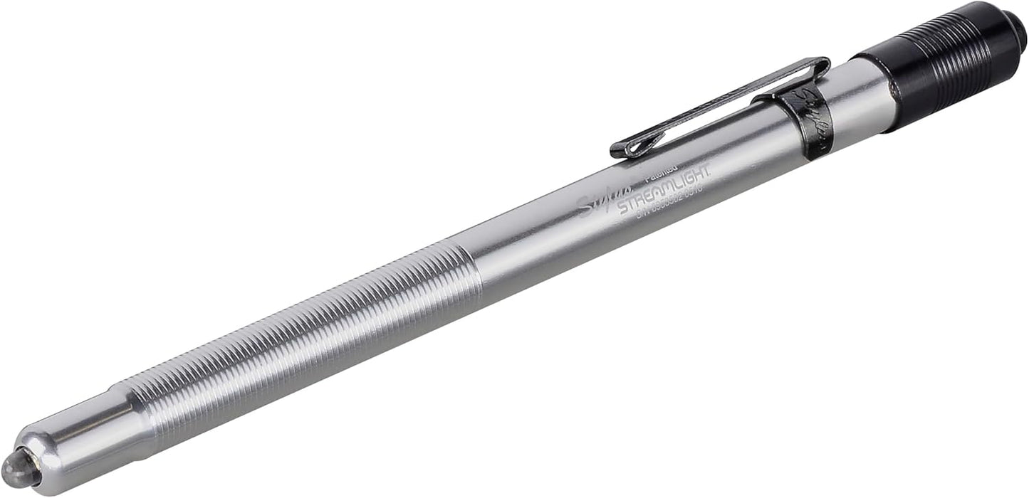 Streamlight 65016 Stylus 2-Lumen Blue LED Pen light with 3 AAAA Alkaline Batteries, Silver