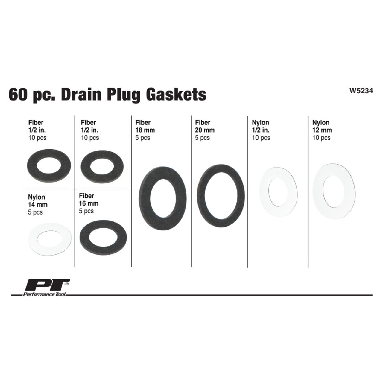 Performance Tool W5234 Drain Plug Gasket Assortment 60 pc