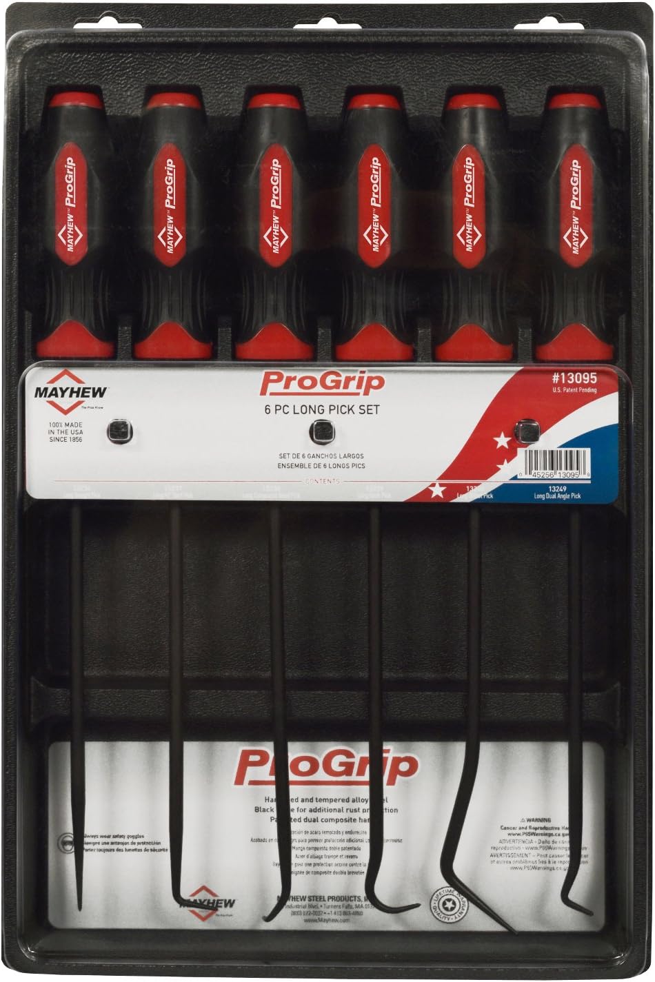 Mayhew Tools 13095 ProGrip 6-Piece Long Pick Set, Black Oxide Finish