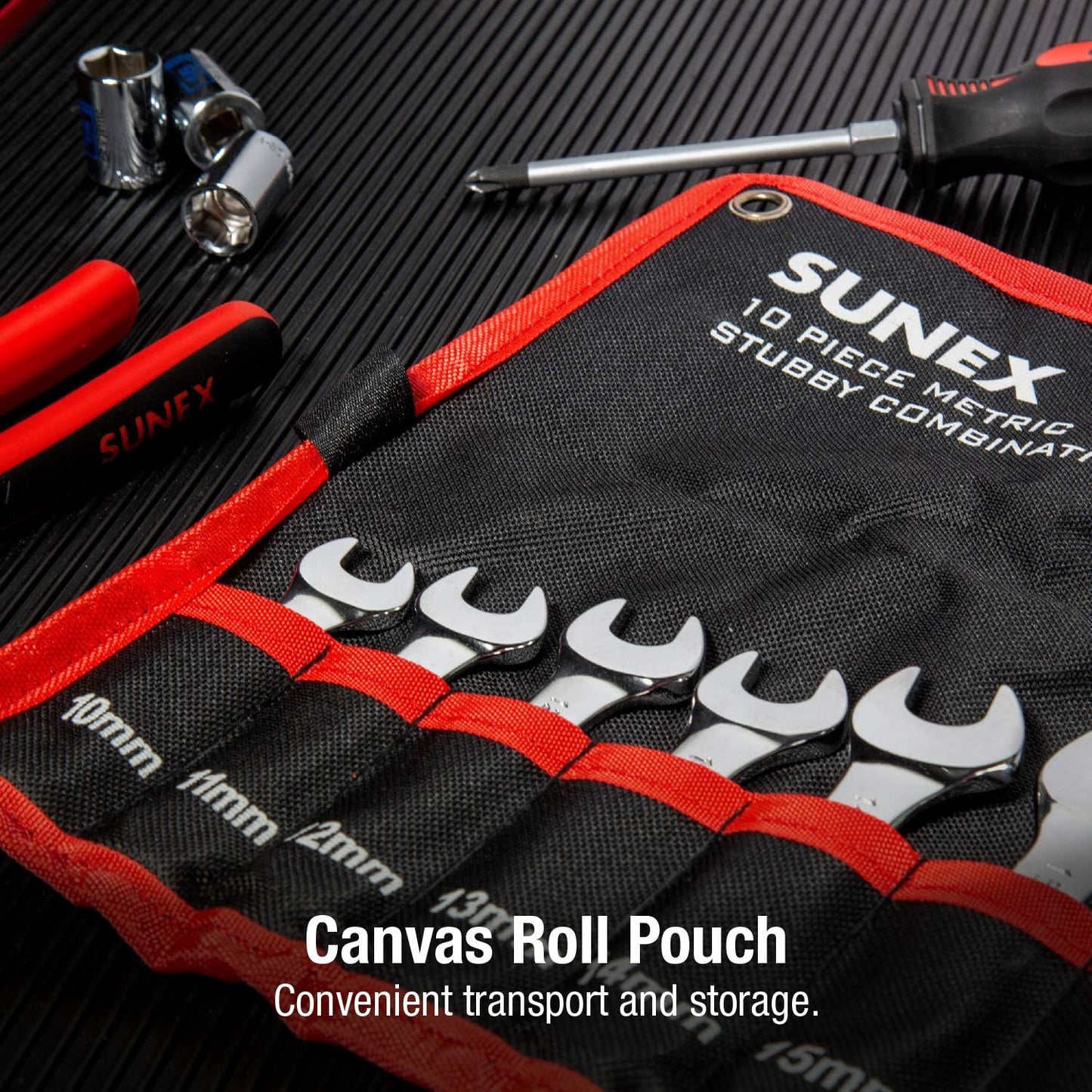 SUNEX 10 PC. FULLY POLISHED METRIC STUBBY COMBINATION WRENCH SET (9930M)