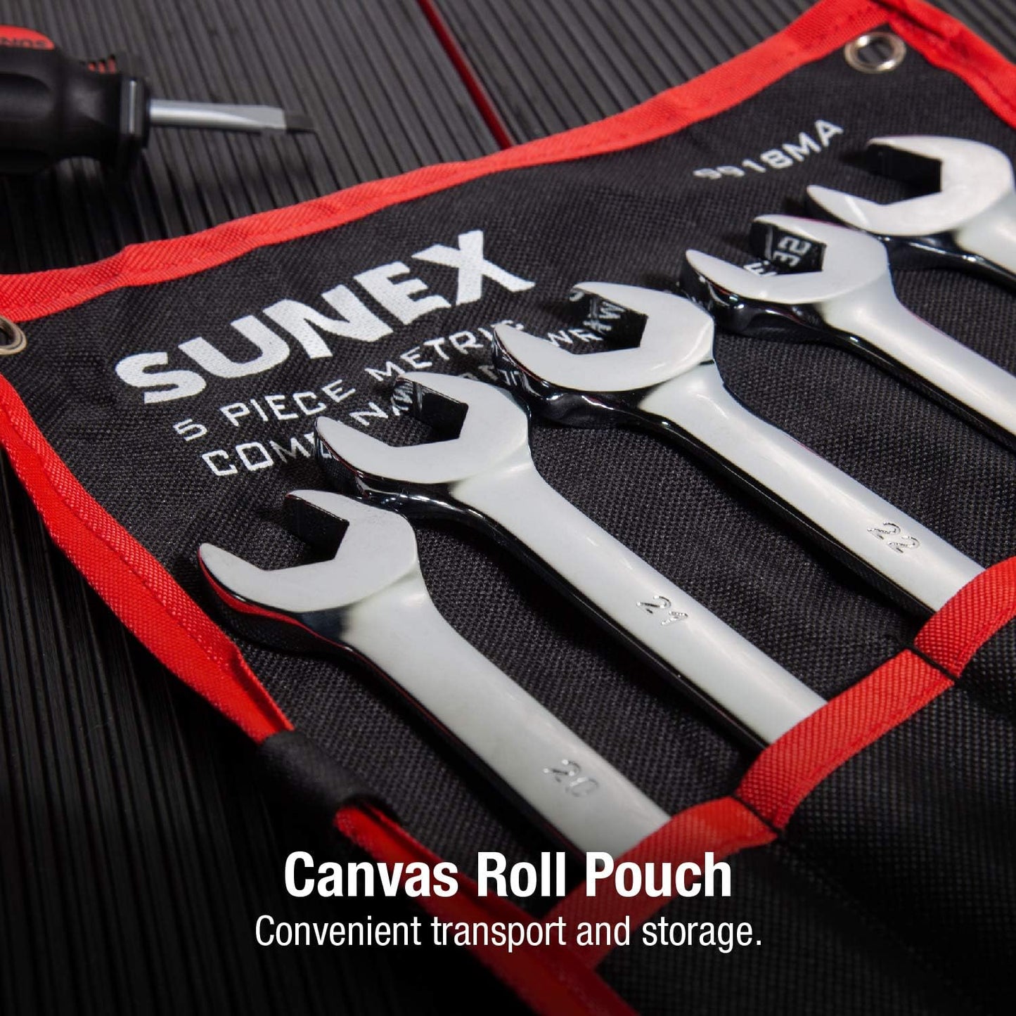 Sunex Tools 9918MA Metric V-Groove Combination Wrench Set, 20mm - 24mm, 5-Piece