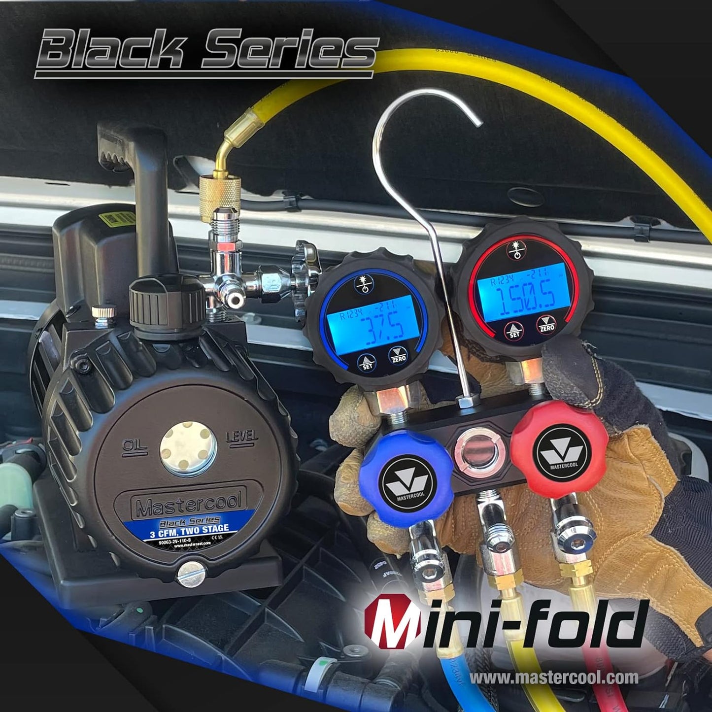 Mastercool 82172 Mini R1234yf Aluminum Digital Manifold, 3-72?ǥ Hoses, R1234yf Manual Couplers
