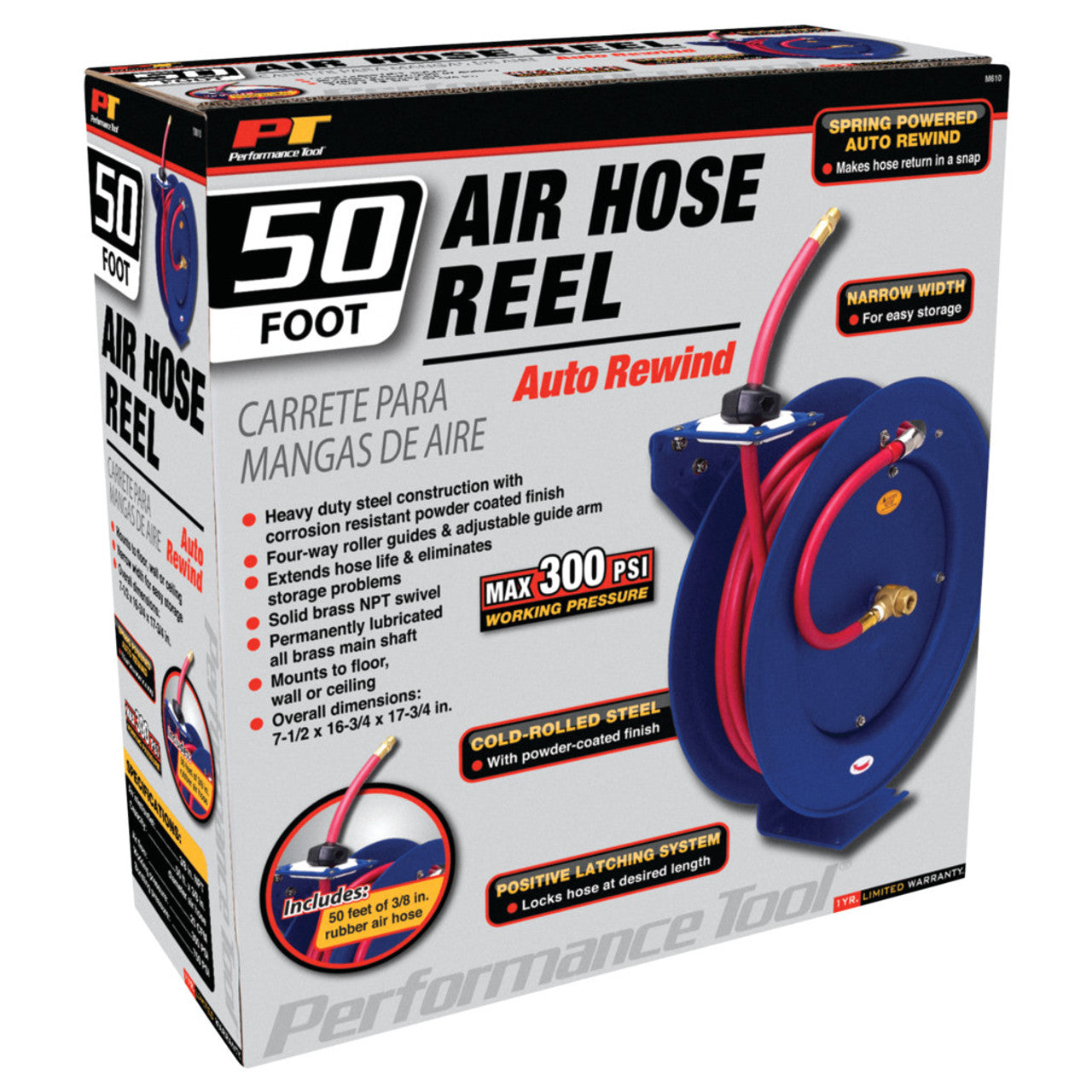 Performance Tool M619 Auto Recoil Reel w/ Hose (50 Foot)