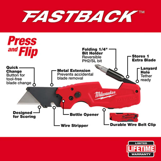 Milwaukee 48-22-1505 FASTBACK 6 in 1 Folding Utility Knife w/ Clip