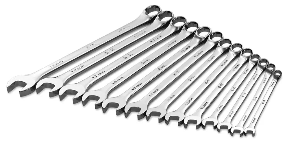 SK TOOLS 86127 13 Pc. 6 Point Metric Long Combination Chrome Wrench Set