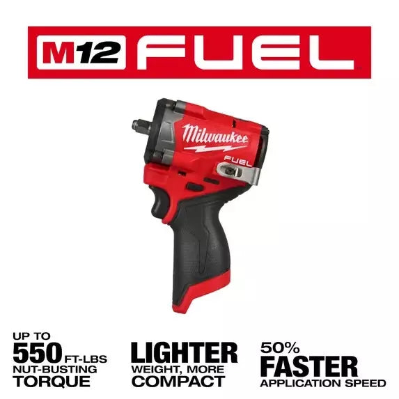 Milwaukee M12 FUEL 3/8" 2562-20 GEN 2 Stubby Impact Wrench + (2) 3ah Batteries