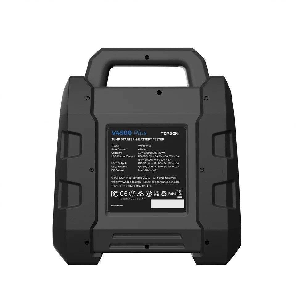Topdon V4500 PLUS - 2-in-1 4500 Peak Amp Jump Starter & Battery/System Tester