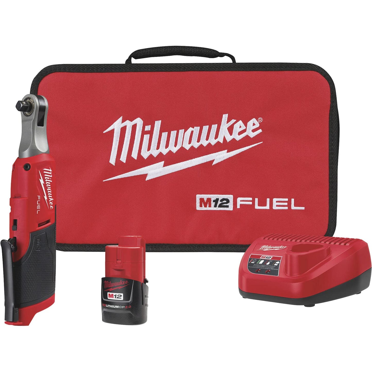 Milwaukee 2557-21 M12 Fuel 3/8" Ratchet Kit w/ 1 Battery, Boot & Reducer