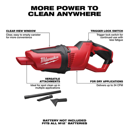 Milwaukee 0850-20 M12 Rechargeable Compact Handheld Vacuum Cleaner