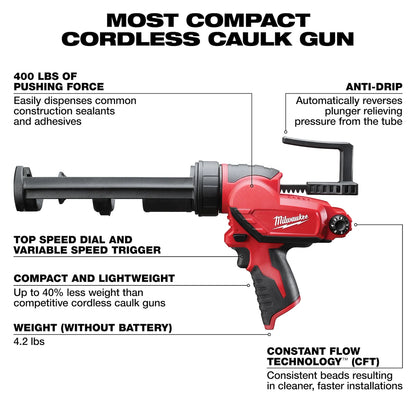 Milwaukee 2441-20 10oz. Caulk and Adhesive Gun + FREE Battery