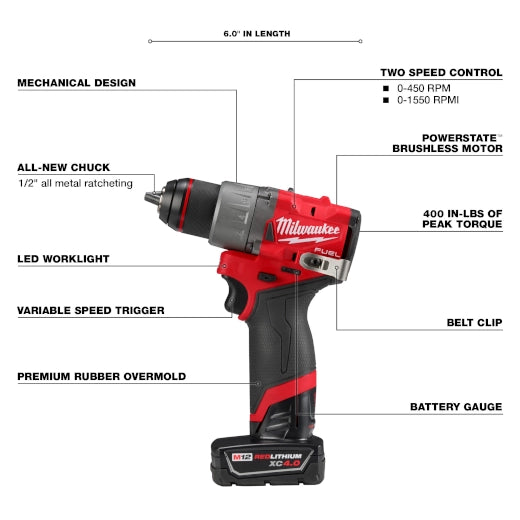 Milwaukee 3403-22 M12 Fuel 1/2" Drill/Driver Kit + FREE Battery