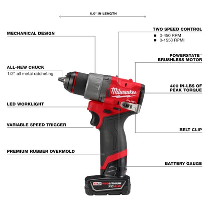Milwaukee 3403-22 M12 Fuel 1/2" Drill/Driver Kit + FREE Battery