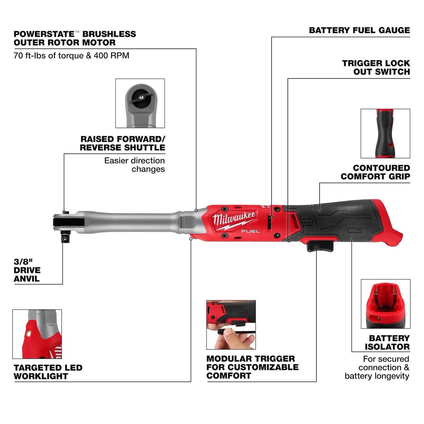 MIlwaukee 3059-20 M12 FUEL 3/8" Extended Reach Ratchet