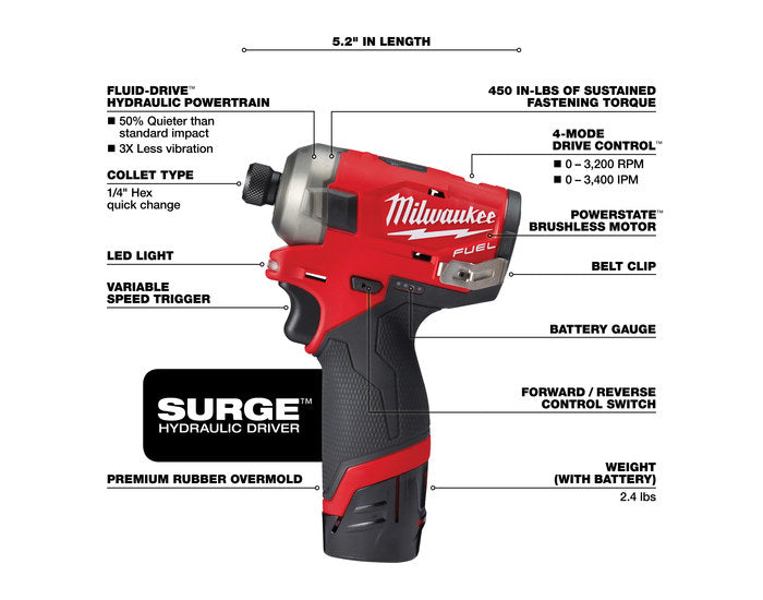 Load image into Gallery viewer, Milwaukee 2551-22 M12 Fuel Surge 1/4&quot; Hex Hydraulic Driver Kit + 3/8&quot; Ratchet
