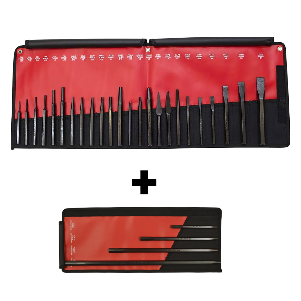 Mayhew 81317 Punch and Chisel Kit (24pc) + Bearing Race Punch Set (4pc ...