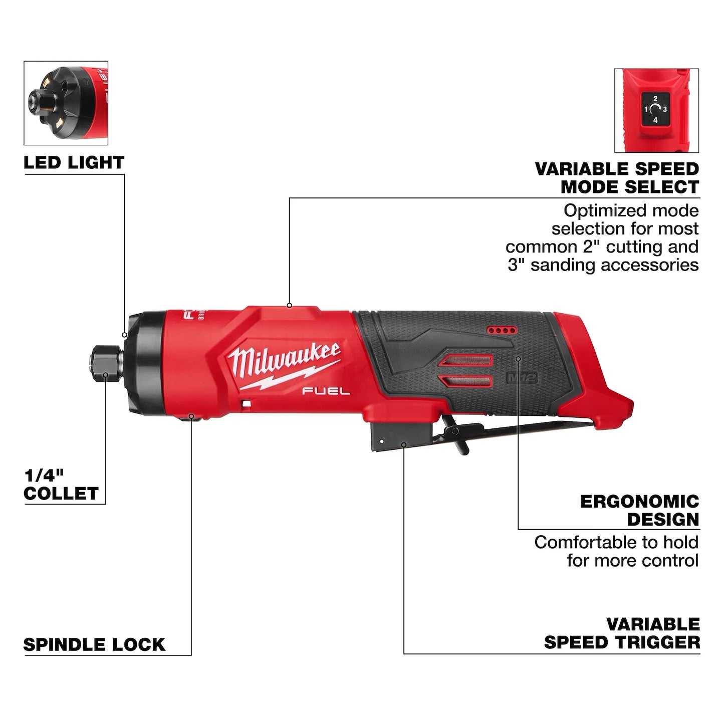 Milwaukee 3486-20 M12 FUEL 1/4" Straight Die Grinder