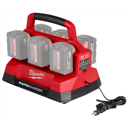 Milwaukee 48-59-1809 M18 Six Bay Rapid Charger w/ PACKOUT Compatibility + FREE Battery