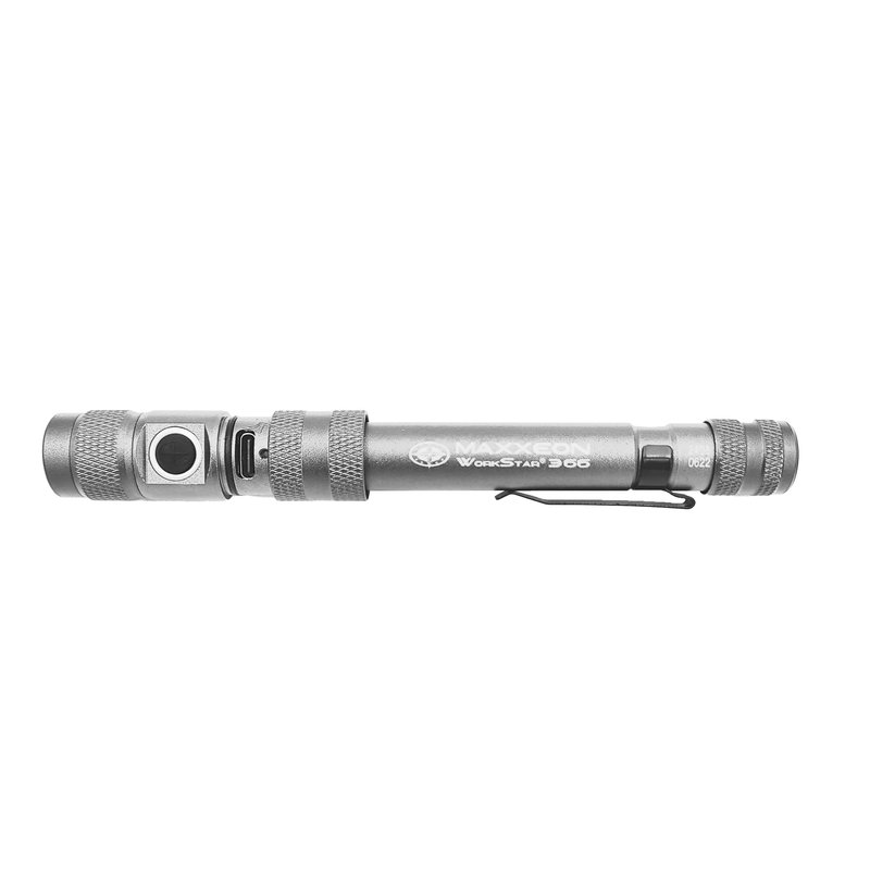 Load image into Gallery viewer, Maxxeon MXN00369 Rechargeable LED Inspection Flashlight 300L - Silver
