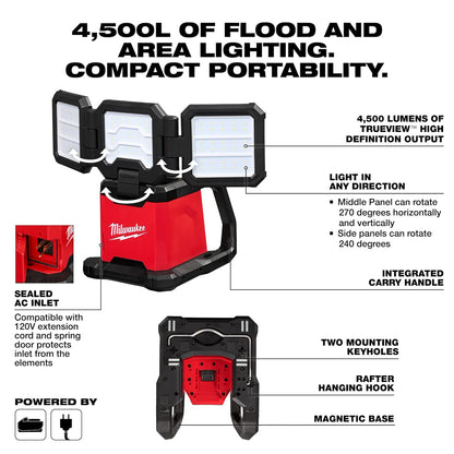 Milwaukee 2368-20 M18 ROVER Dual Power Triple-Panel Flood & Area Light + FREE Battery