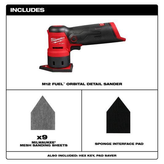 Milwaukee 2531-20 M12 FUEL 12-Volt Lithium-Ion Brushless Cordless Orbital Detail Sander Kit