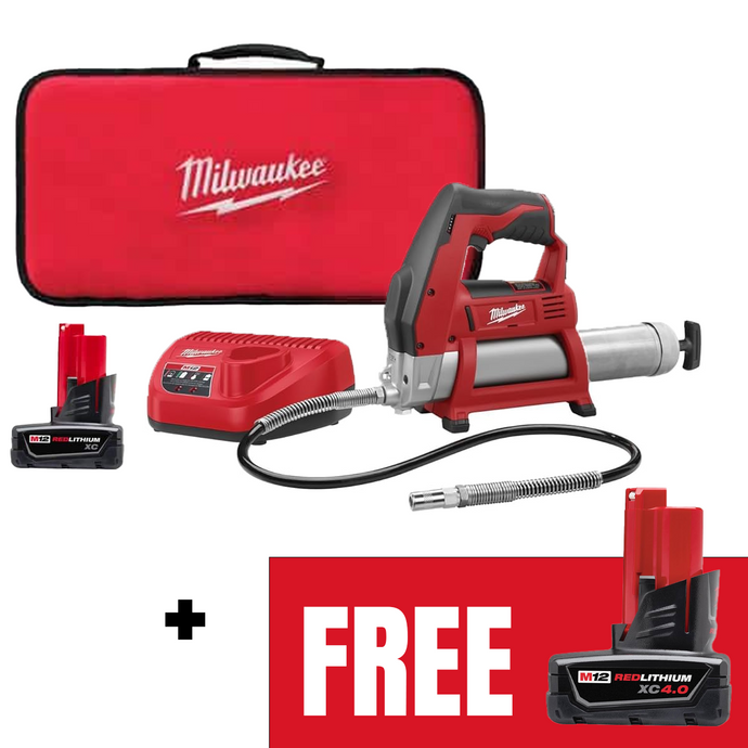 Milwaukee 2446-21XC Grease Gun M12 Cordless Lithium-Ion + Free Extra Battery