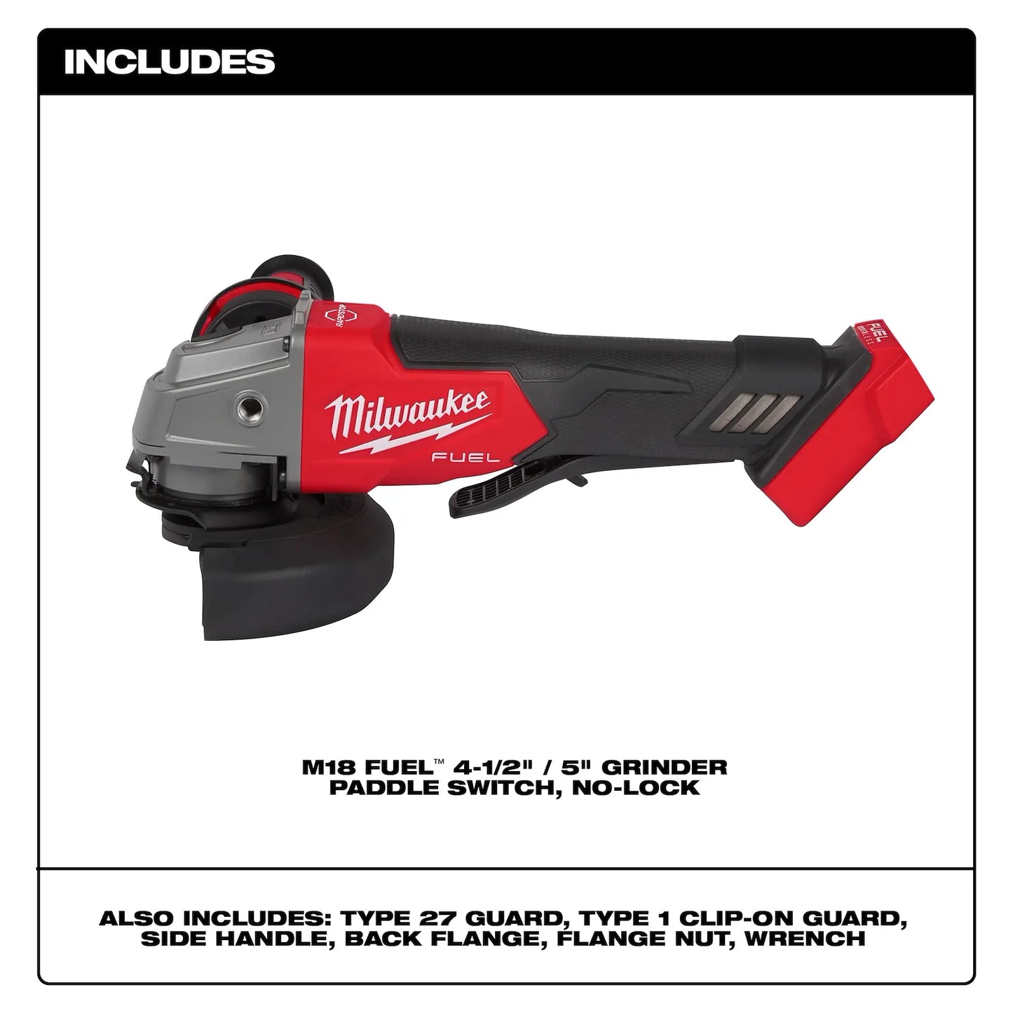 Milwaukee 2880-20 M18 FUEL™ 4-1/2" / 5" Braking Grinder Paddle Switch + FREE Battery