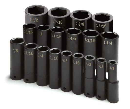 SK TOOLS 4049 19 Pc. 1/2" Drive 6 Point Fractional Deep Impact Socket Set