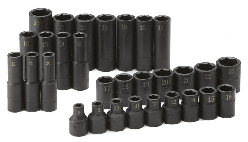 SK TOOLS 4053 SK Tools 30 Pc 1/2" Dr Metric 6 Point Deep and Shallow Impact Skt Set