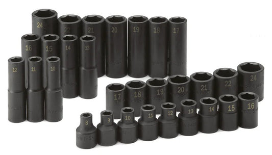 SK TOOLS 4053 SK Tools 30 Pc 1/2" Dr Metric 6 Point Deep and Shallow Impact Skt Set