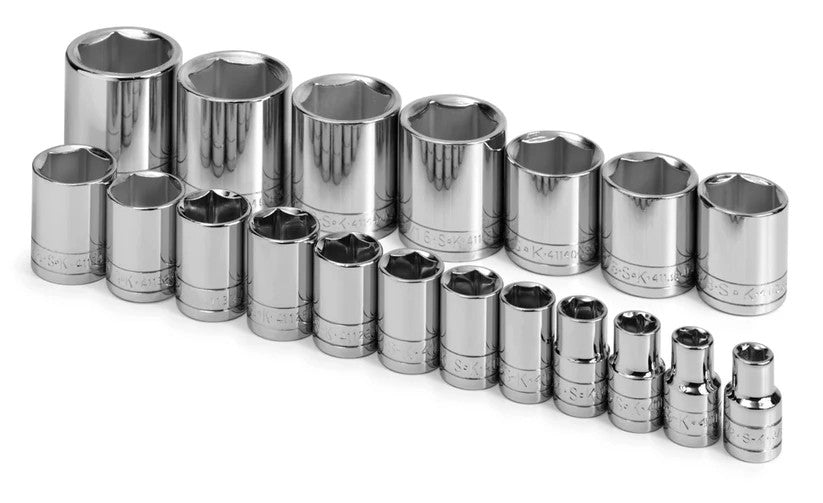 SK Hand Tools 4120 19 Piece 1/2" Drive 6 Pt Shallow Fractional Socket Set MADE IN USA