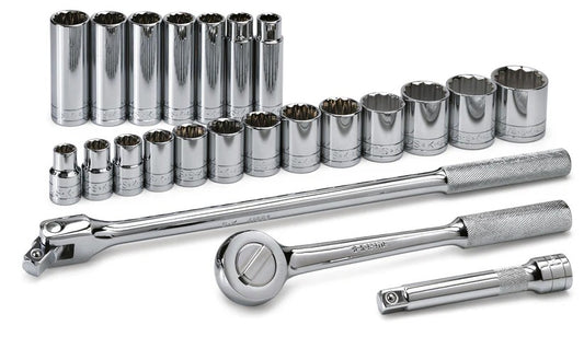 SK Hand Tools 4123 23 Piece 1/2" Drive 12 Pt Shallow and Deep SAE Socket Set