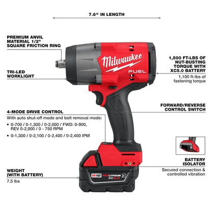 Milwaukee 2967-21B M18 FUEL 1/2" High Torque Impact Wrench w/ Friction Ring Kit + FREE Battery