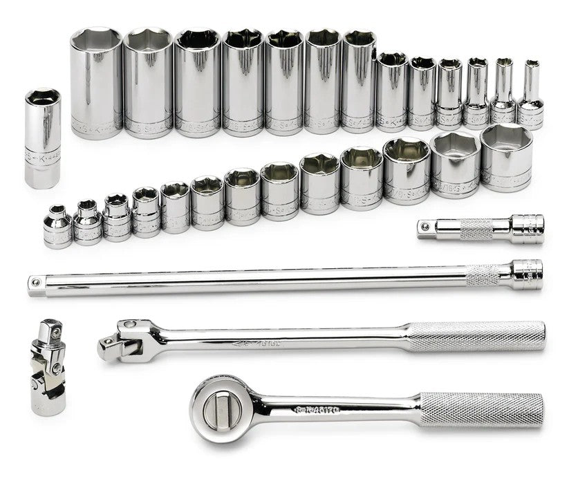 SK Hand Tools 4532 32 Piece 3/8" Drive 6 Pt Std and Deep SAE Socket Set