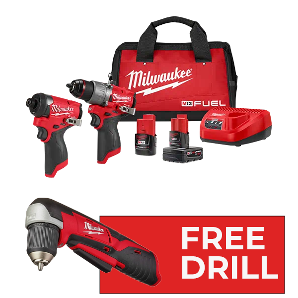 Milwaukee 3497-22 M12 FUEL Compact Drill and Driver Set + Free Right Angle Drill