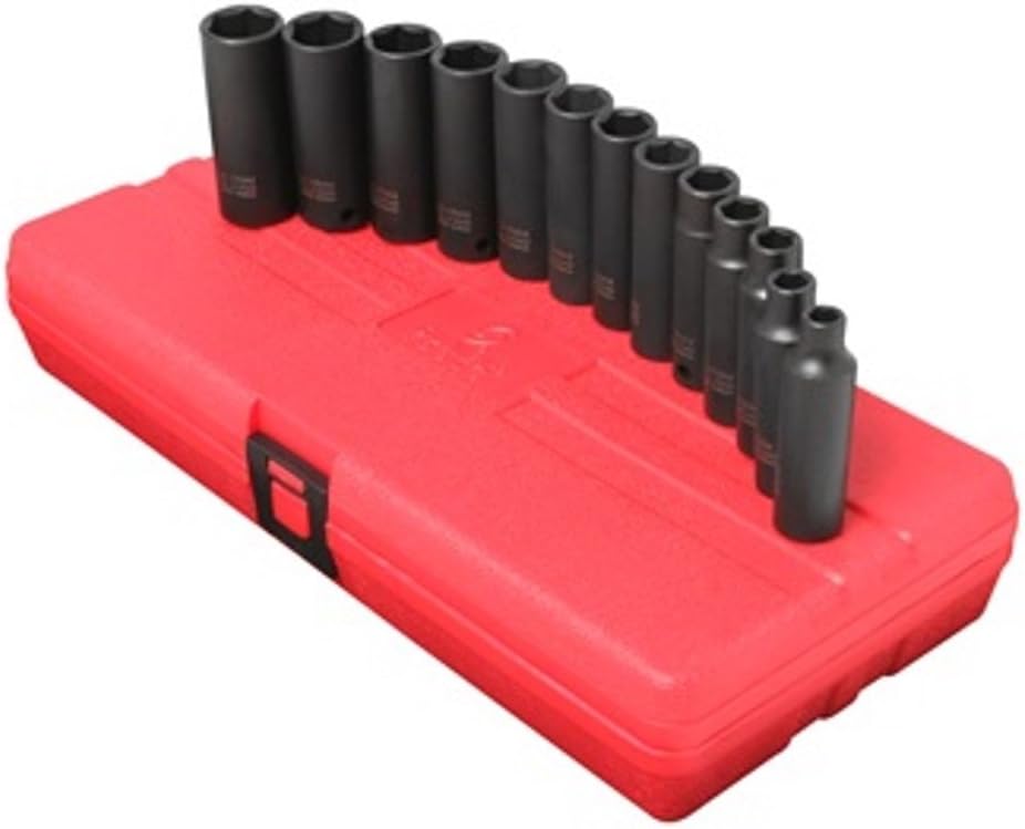 SUNEX TOOLS 3359 13 Piece 3/8-Inch Drive Deep Metric Socket Impact Set