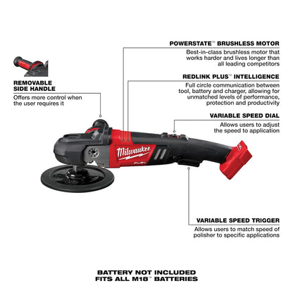 Milwaukee 2738-20 M18 FUEL 7" Variable Speed Polisher + FREE Tool