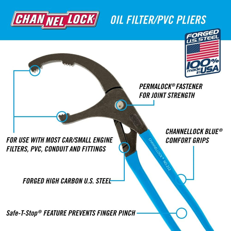 Load image into Gallery viewer, Channellock 212 12&quot; Adjustable Oil Filter / PVC Pliers 4.25&quot; Capacity
