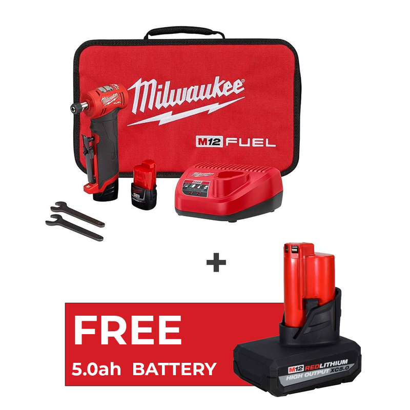 Load image into Gallery viewer, Milwaukee 2485-22 M12 Fuel 1/4&quot; Right Angle Die Grinder Kit + Free 5.0  Battery
