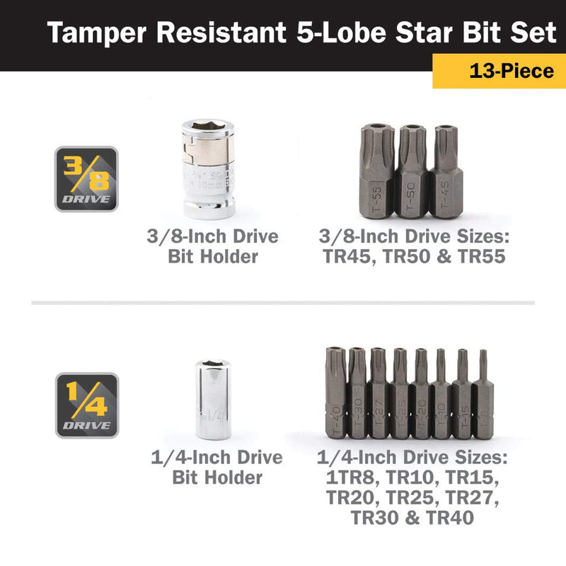 Load image into Gallery viewer, Titan 16137 13pc 5-Lobe Tamper Resistance Bit Set 3/8&quot; &amp; 1/4&quot; Drive
