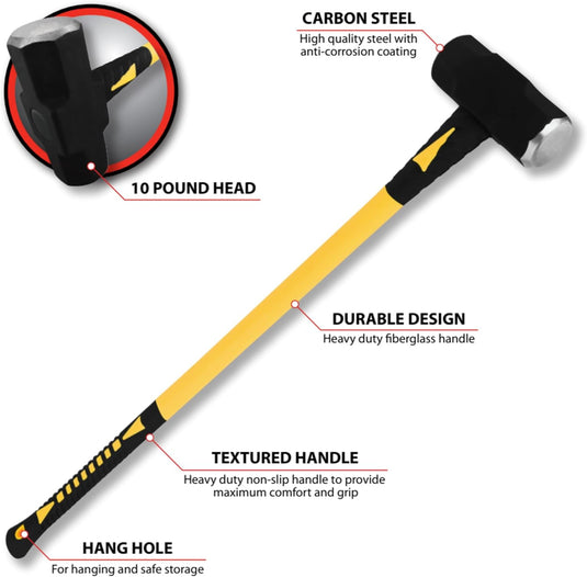 Performance Tool M7114 Sledge Hammer w/Fiberglass Handle 10 lb