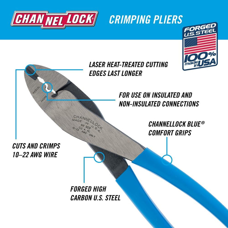 Load image into Gallery viewer, Channellock 909 9.5&quot; Crimping Pliers Range from 10-22 AWG Wire  -USA MADE
