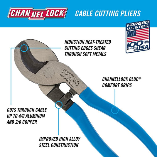 Channellock 911 Cable Cutter, Shear Cut, 9-1/2 In