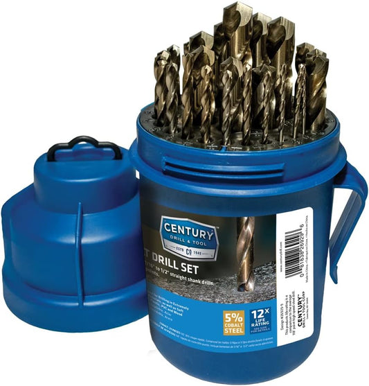 Century Drill & Tool, 26929, 29 PC Set,Jobber Drill Bit,ProGrade, Cobalt Steel, High Speed Drill Bit Pack