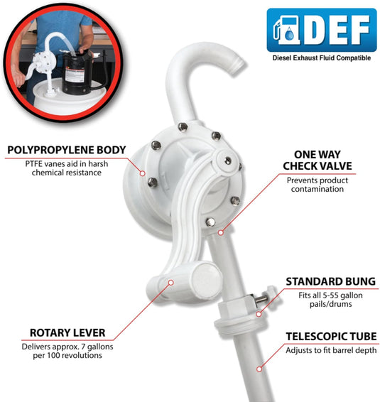 Performance Tool W54285 DEF (Diesel Exhaust Fluid) Rotary Barrel Pump for 55 Gallon Drums