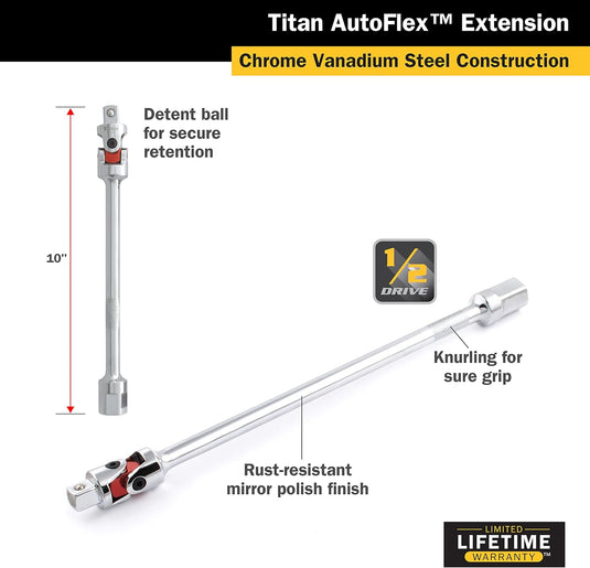 Titan 62110 1/2-Inch x 10-Inch Auto Flex Universal Joint Extension Adapter