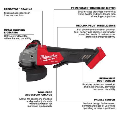 Milwaukee 2880-20 M18 FUEL™ 4-1/2" / 5" Braking Grinder Paddle Switch + FREE Battery