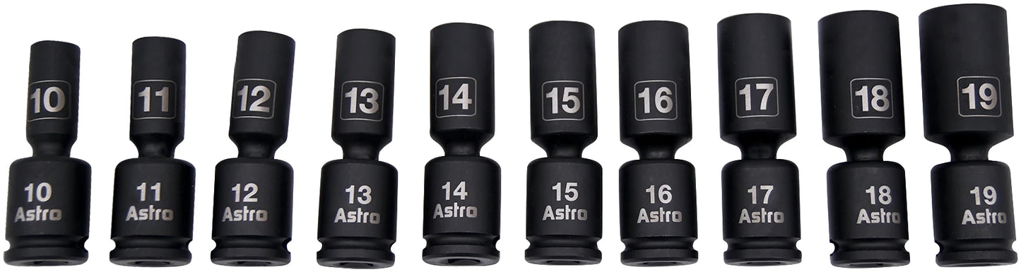 Astro AST78344M 3/8″ Drive Mid-Length Pinless Universal Impact Sockets – Metric